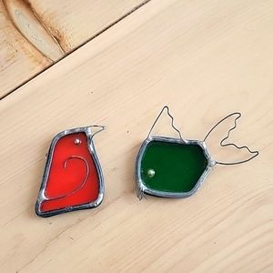 Vintage Stained Glass Bird & Fish